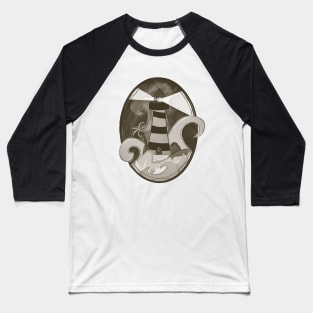 Lighthouse In A Tropical Storm - Monochrome Baseball T-Shirt